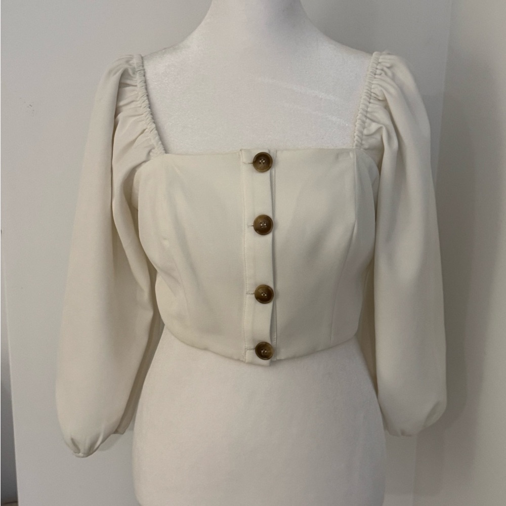 Showpo Cream Puff Sleeve Crop Blouse